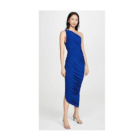 norma kamali blue one shoulder dress Norma Kamali Diana One-shoulder Gown